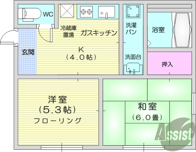 仙台市青葉区桜ケ丘のアパートの間取り