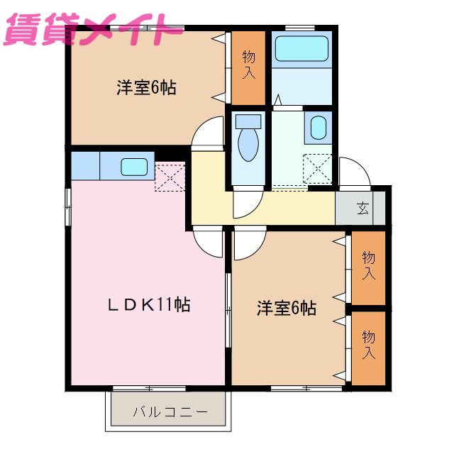 四日市市大谷台のアパートの間取り