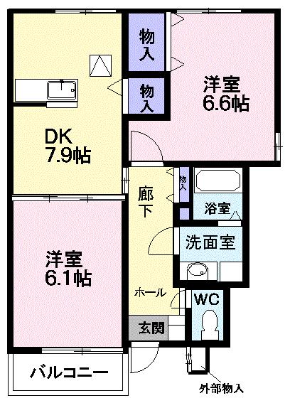 東村山郡山辺町緑ケ丘のアパートの間取り