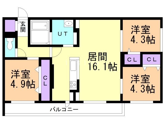 札幌市東区北四十三条東のマンションの間取り