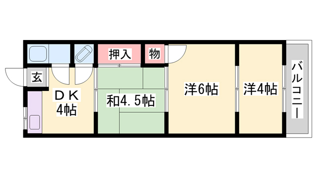 明石市朝霧東町のアパートの間取り