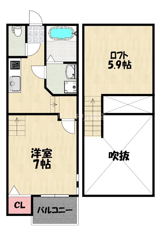 福岡市西区内浜のアパートの間取り