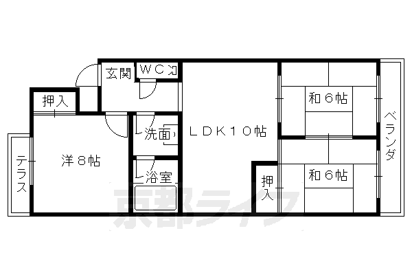 京都市右京区太秦乾町のマンションの間取り