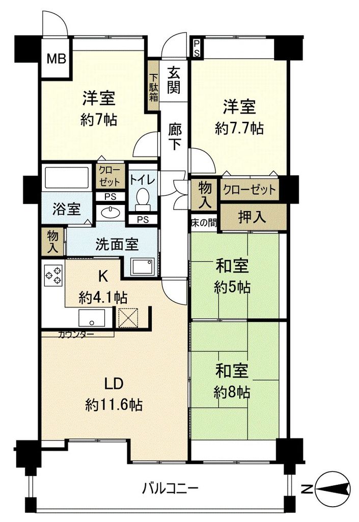 ラクト山科　メゾンウエストＢ棟の間取り