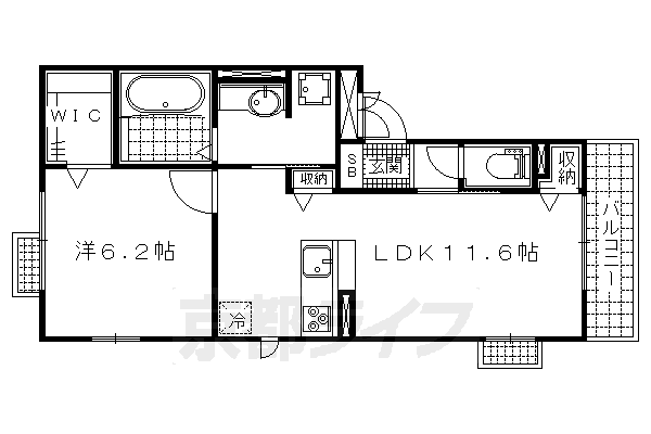 京都市伏見区石田大受町のアパートの間取り