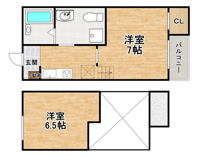 大阪市東住吉区照ケ丘矢田のアパートの間取り