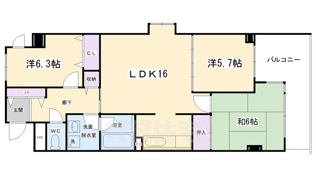 京都市左京区松ケ崎芝本町のマンションの間取り