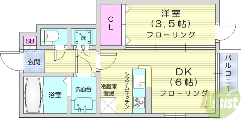 仙台市若林区八軒小路のアパートの間取り