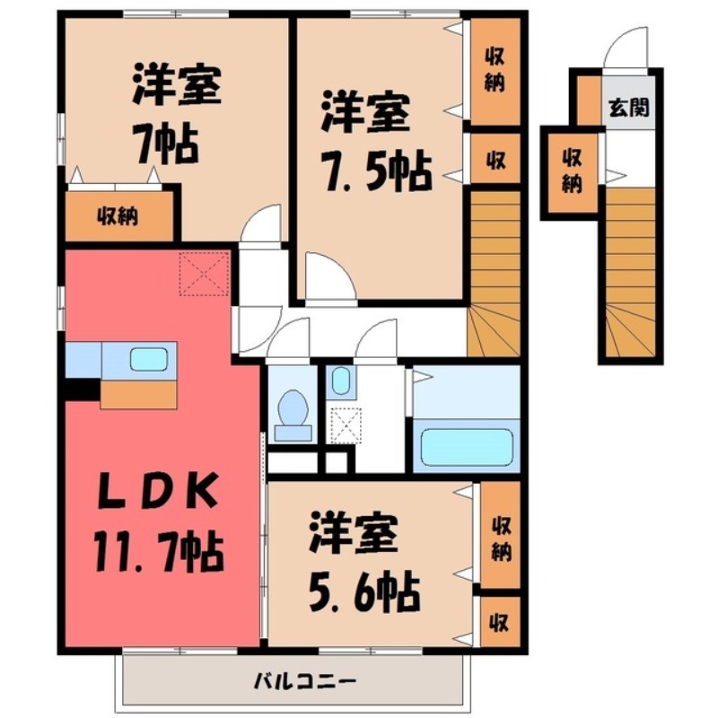 栃木市川原田町のアパートの間取り