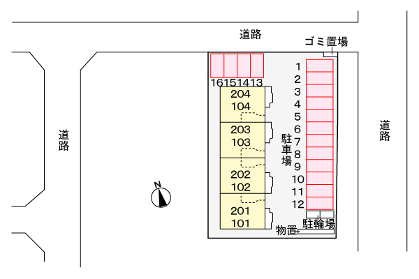 【プリムヴェールの駐車場】