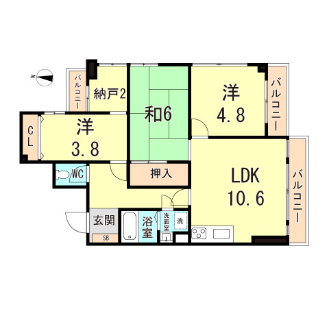 宝塚市仁川北のマンションの間取り