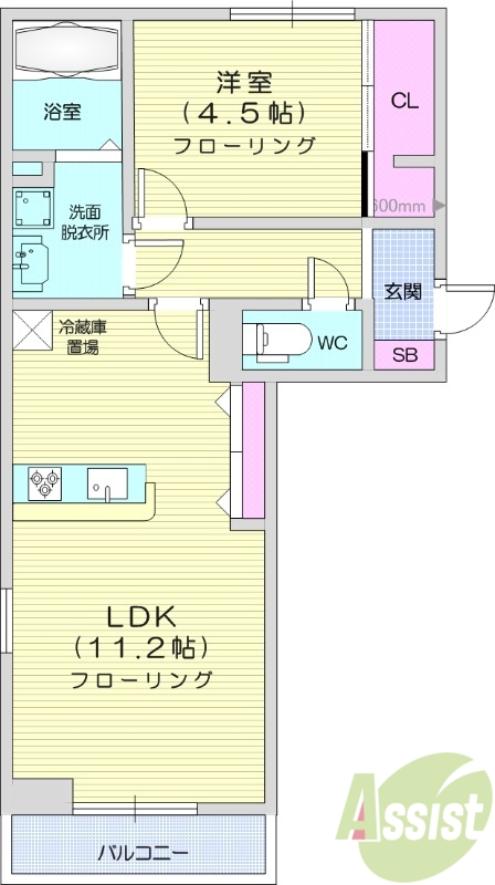 仙台市宮城野区福田町のアパートの間取り