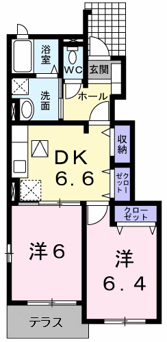 サンライズ・ヴィラA「2DK」の間取り