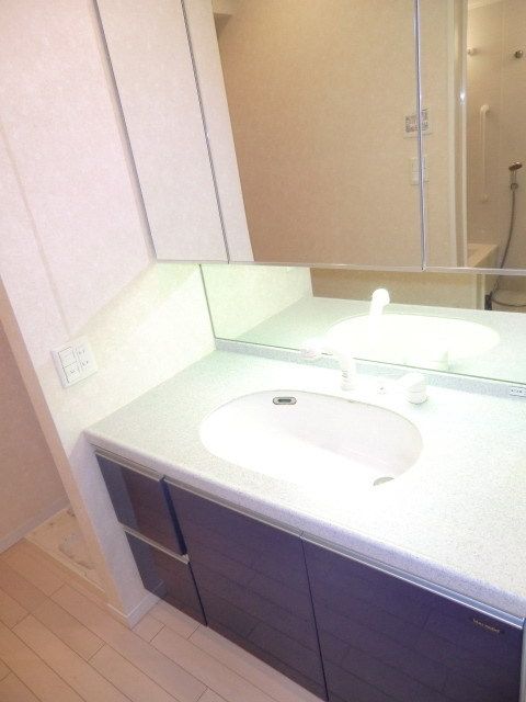 洗面設備　女性にうれしいシャンプードレッサー　三面鏡完備