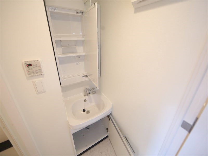 洗面設備　脱衣所　独立洗面台（シャンプードレッサー付）収納スペース有