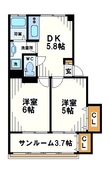 京王線 千歳烏山駅 徒歩20分 5階建 築60年の間取り写真