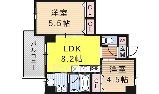 地下鉄東西線 東野駅 徒歩5分 9階建 築8年の間取り写真
