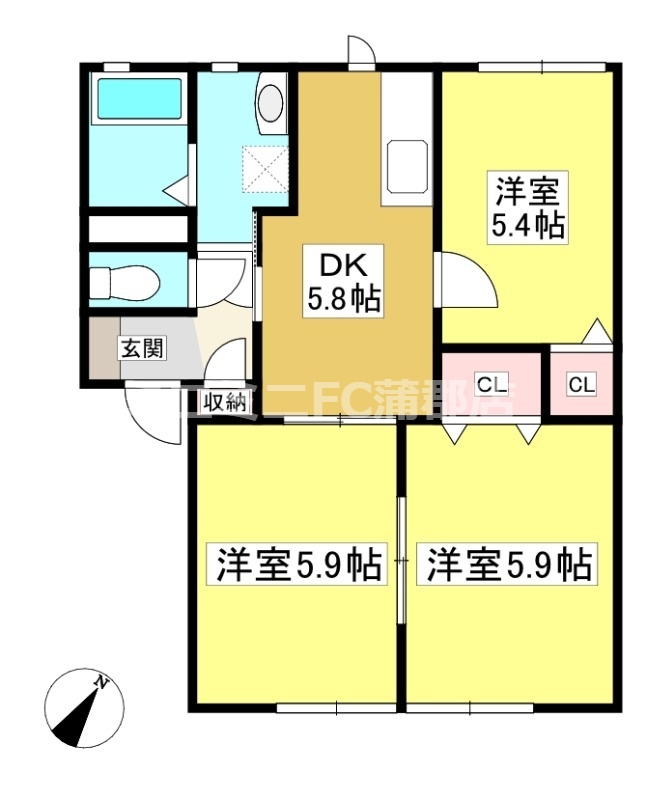 蒲郡市金平町のアパートの間取り