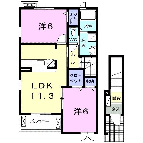 仙台市青葉区折立のアパートの間取り