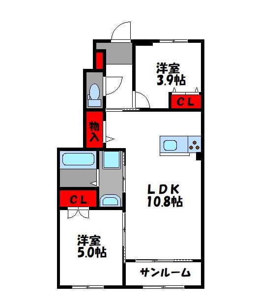 糟屋郡新宮町下府のアパートの間取り