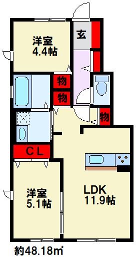 ＪＲ鹿児島本線 水巻駅 徒歩49分 2階建 築3年の間取り写真