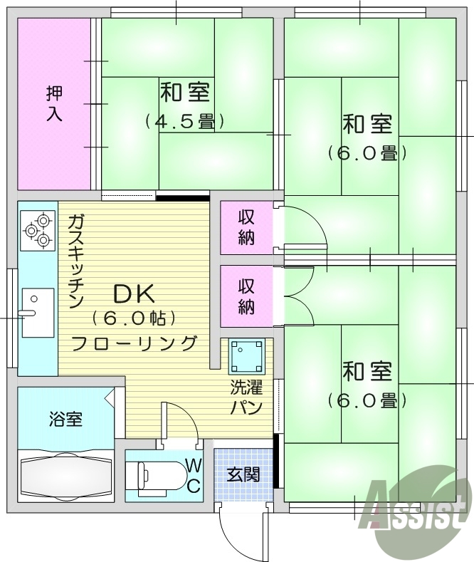 仙台市太白区大野田のアパートの間取り