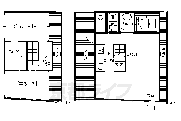 京都市中京区船屋町のマンションの間取り