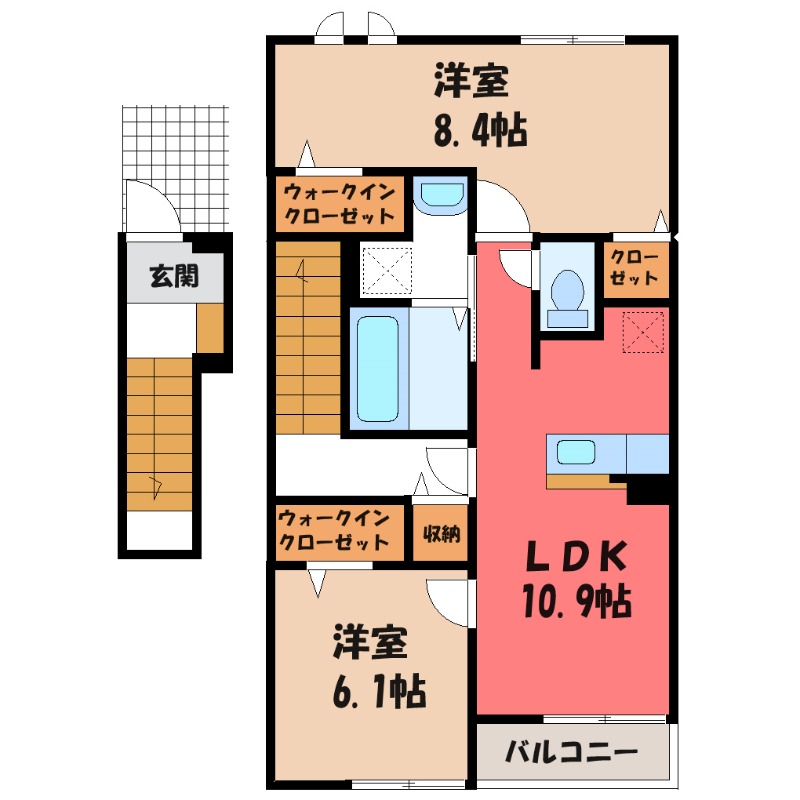 【筑西市下中山のアパートの間取り】