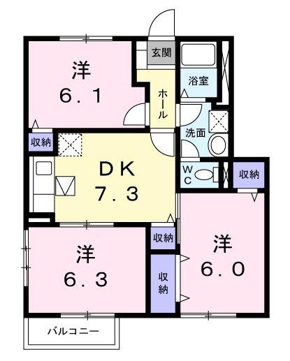 富岡市一ノ宮のアパートの間取り