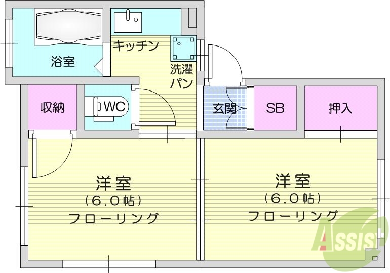 仙台市若林区遠見塚のマンションの間取り