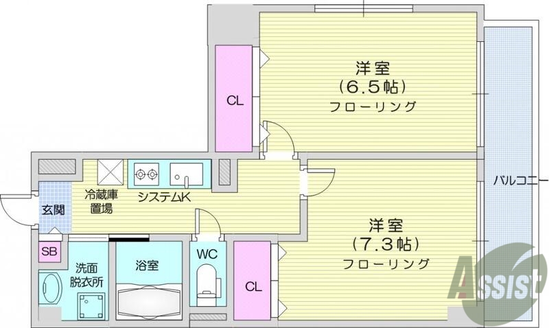 仙台市青葉区二日町のマンションの間取り