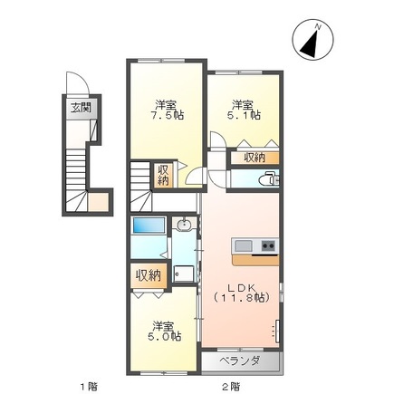 出雲市大社町北荒木のアパートの間取り