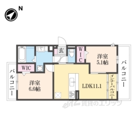 京都市左京区下鴨下川原町のアパートの間取り