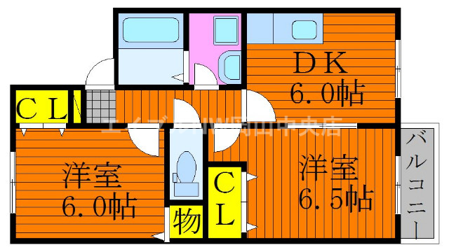 岡山市北区小山のアパートの間取り