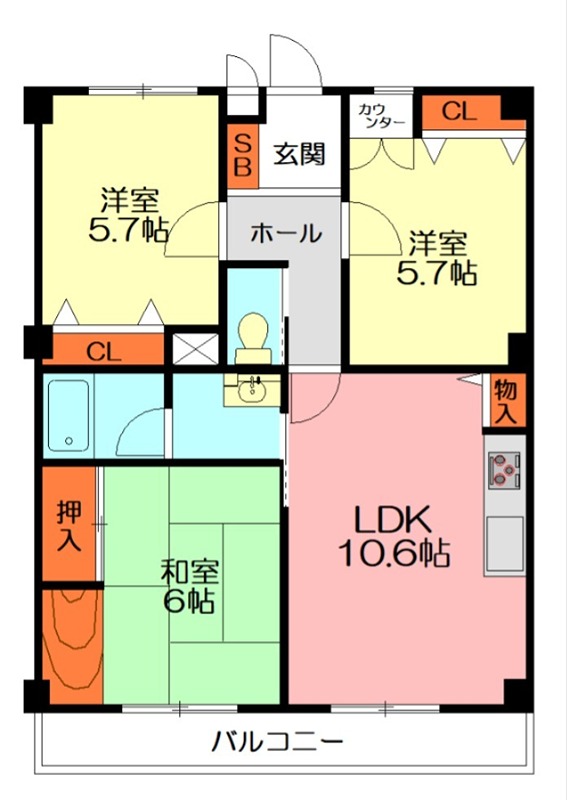 【南足柄市飯沢のマンションの間取り】