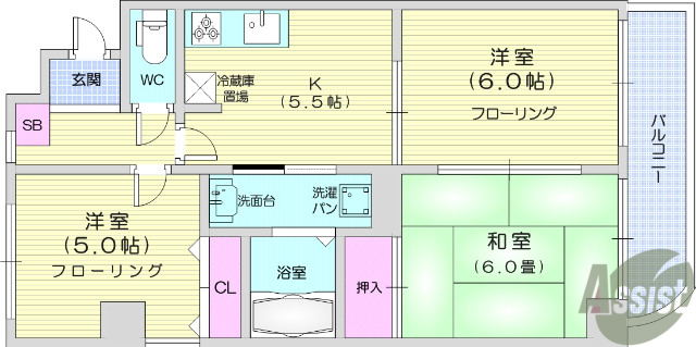 仙台市宮城野区萩野町のマンションの間取り