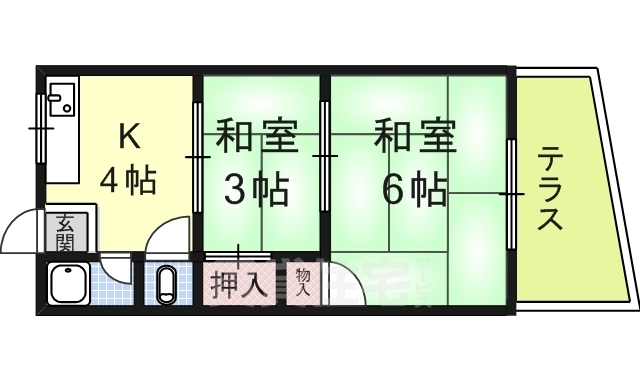 京都市伏見区醍醐東合場町のアパートの間取り