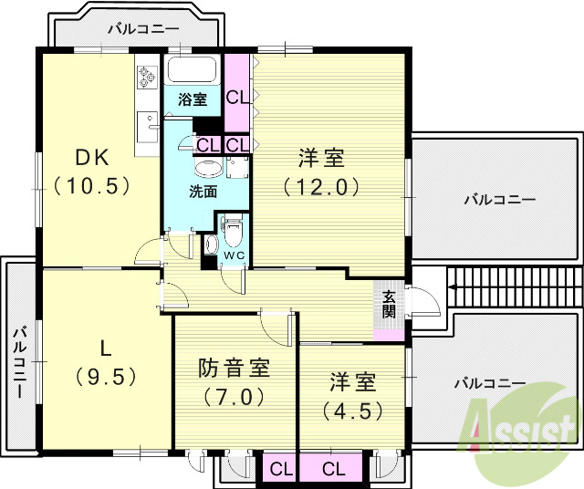 芦屋市打出小槌町のマンションの間取り