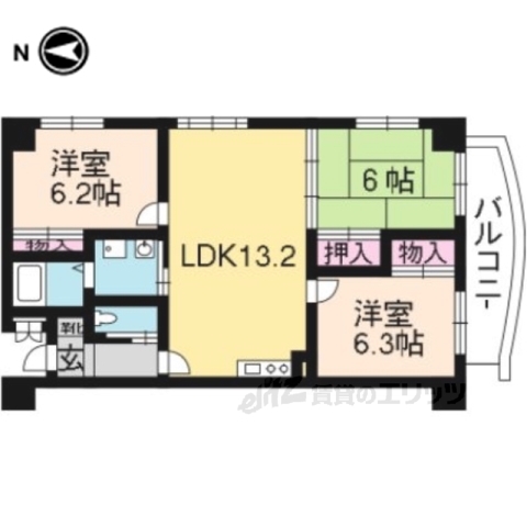 京都市右京区西京極郡町のマンションの間取り