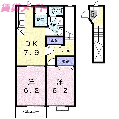 いなべ市大安町平塚のアパートの間取り