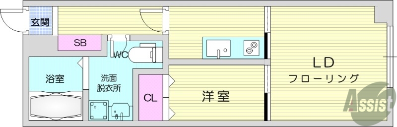 仙台市青葉区川平のアパートの間取り