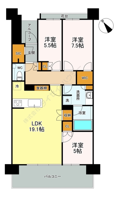 ＨＡＲＵＭＩ　ＦＬＡＧ　ＳＵＮ　ＶＩＬＬＡＧＥ　Ａ棟の間取り