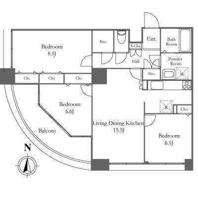 中央区佃のマンションの間取り