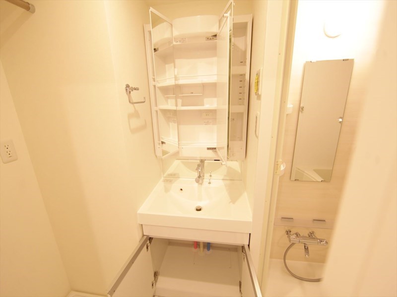 洗面設備　脱衣所　独立洗面台（シャンプードレッサー付）収納スペース有