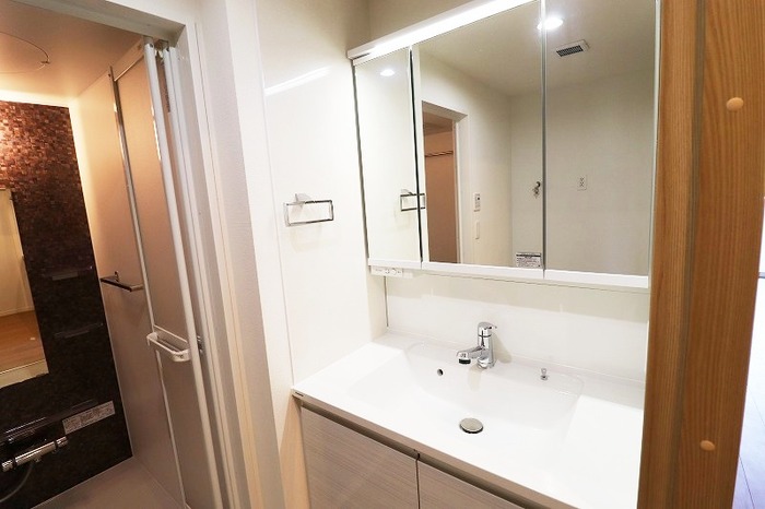 洗面設備　別のお部屋の反転した写真になります。