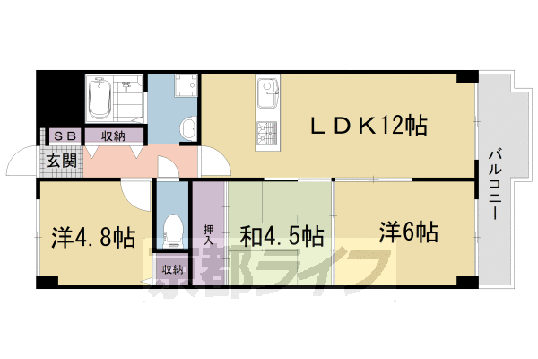 京阪宇治線 木幡駅 徒歩2分 6階建 築40年の間取り写真