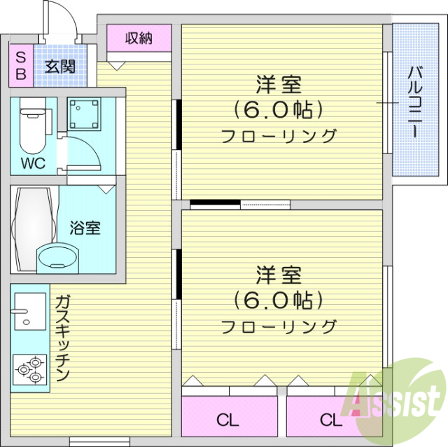 仙台市宮城野区福田町のマンションの間取り