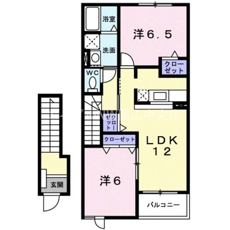 岡山市北区牟佐のアパートの間取り