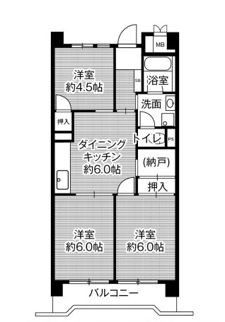 神戸市中央区港島中町のマンションの間取り