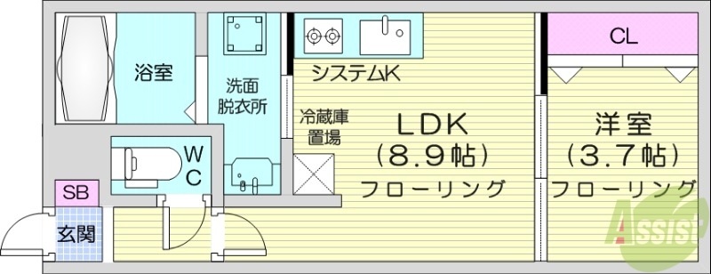 札幌市東区北十二条東のマンションの間取り